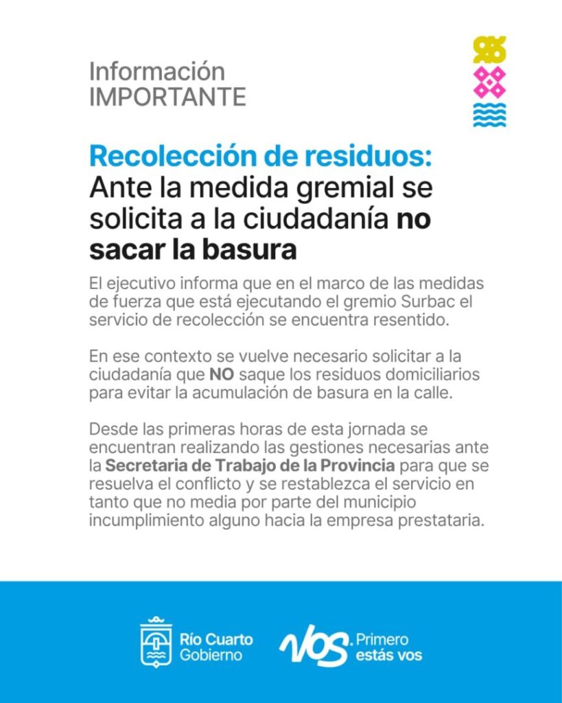 Ante la medida gremial se solicita a la ciudadanía no sacar la basura