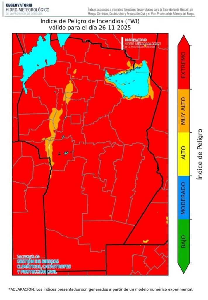Riesgo extremo de incendios en Córdoba para este miércoles