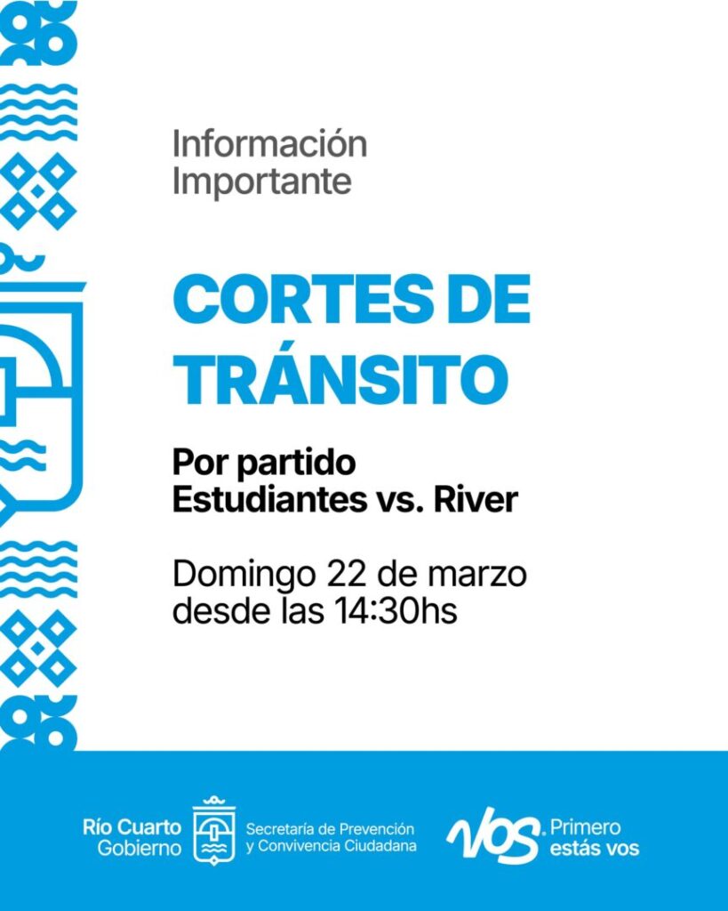 Cortes de tránsito por el partido en el Estadio Antonio Candini