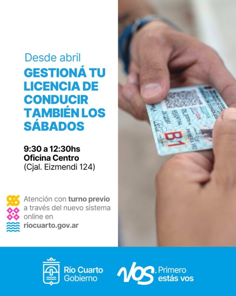 Más servicios para los vecinos: Río Cuarto habilita atención los sábados para licencias