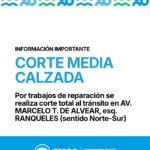 Corte de media calzada en avenida Marcelo T. de Alvear