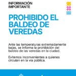 Prohibido el baldeo de veredas por las bajas temperaturas