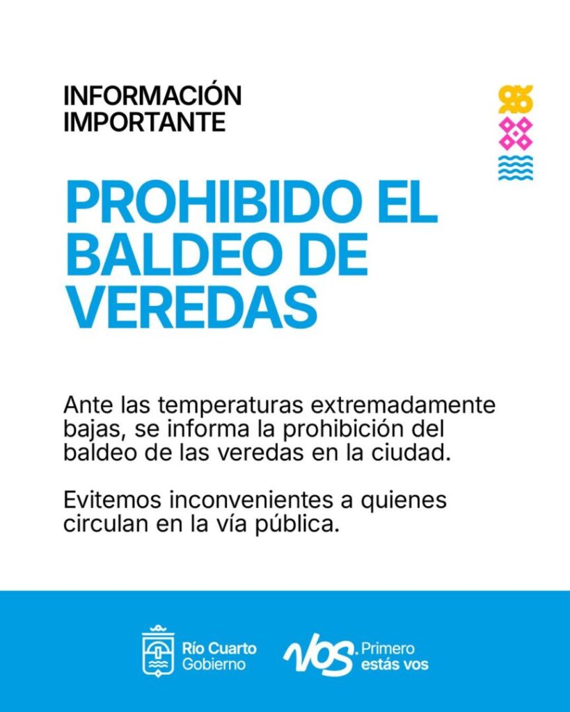 Prohibido el baldeo de veredas por las bajas temperaturas