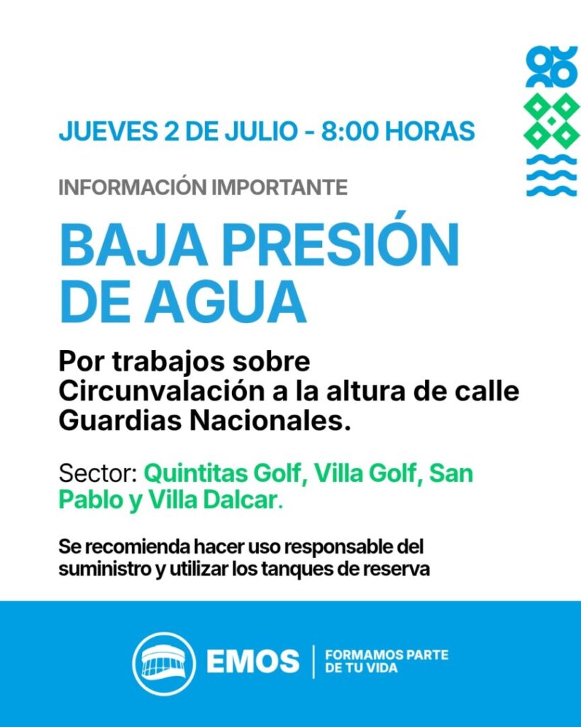 EMOS: Realizará obras en el sector de la nueva autovía para modernizar el suministro de agua en el sector