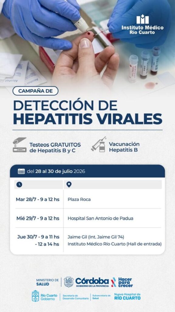 Del 28 al 30 de julio habrá testeos gratuitos de hepatitis B y C en distintos puntos de la ciudad