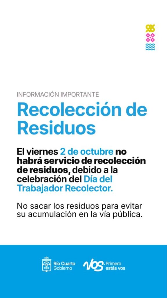 Recolección de residuos: no habrá servicio este viernes 2 de octubre